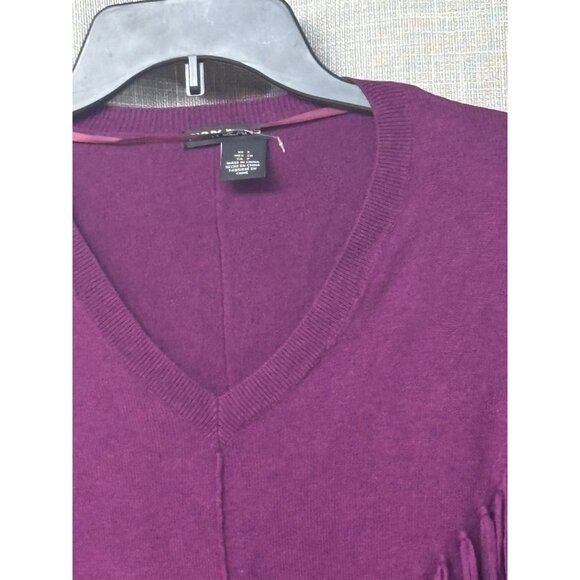 DKNY Fringe Embellished V-neckline Dolman Sweater, Purple, S - Picture 7 of 13